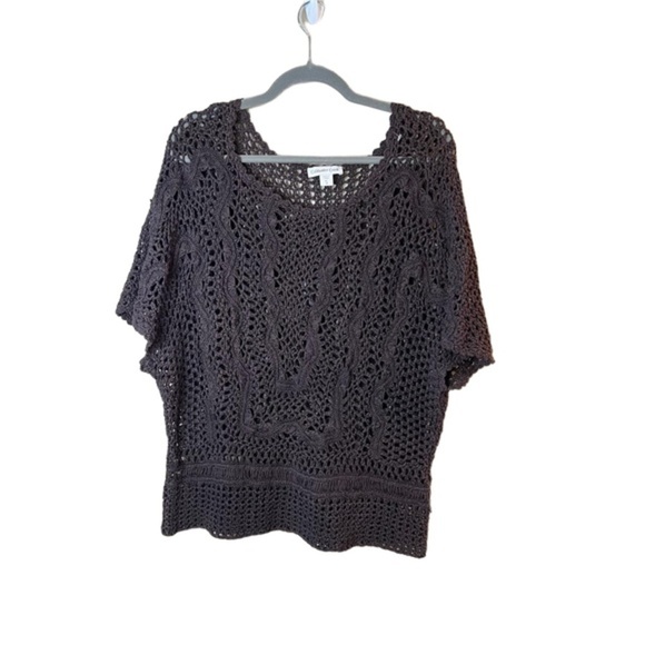 Coldwater Creek Brown Sheer Crochet Sweater Short Sleeves Womens Size XL - Picture 1 of 7